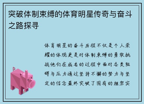突破体制束缚的体育明星传奇与奋斗之路探寻